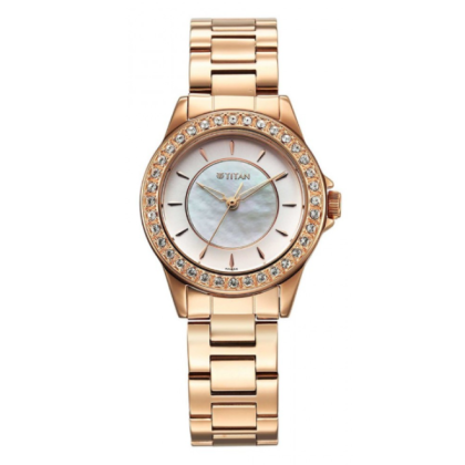 Titan Quartz 9798WM05 Pink Dial Stainless Steel Strap Women Watch